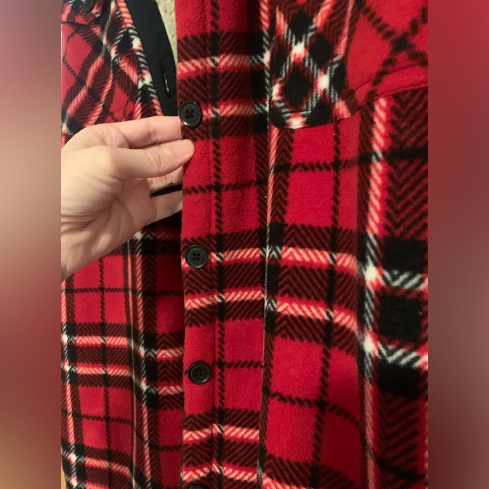 Soho Threads Red Sherpa Lined Flannel Shacket Xxl - image 6